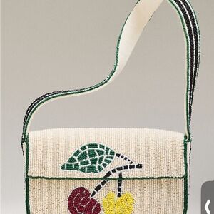 Maeve Cream Beaded Crossbody Bag with Cherry Motif